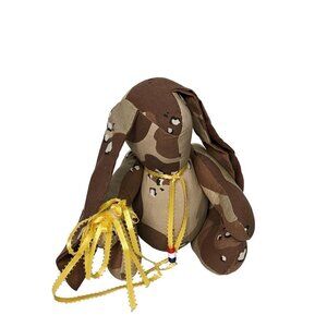Handmade Brown Camouflage Jointed Bunny Rabbit Floppy Ears Stuffed Animal 9"